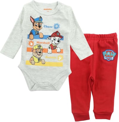 Paw Patrol babyset Team Patrol rompertje en broekje katoen grijs/rood maat 80