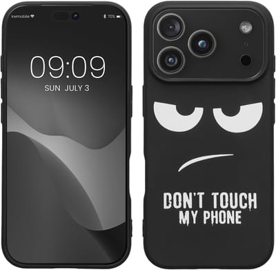 kwmobile telefoonhoesje geschikt voor Apple iPhone 18 Pro / iPhone 17 Pro - Hoesje voor smartphone in wit / zwart - Backcover van TPU - Don't Touch My Phone design