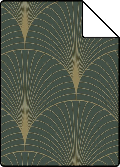 Proefstaal ESTAhome behang art deco motief donkergroen en goud - 26.5 x 21 cm - 139584-S