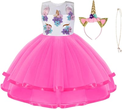 Unicorn Kostuum voor Kinderen, Prinsessenjurk met Sieraden en Hoofdband voor Verjaardag, Cosplay en Halloween Feest, Leeftijd 2-10 Jaar