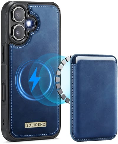 Solidenz Luxe Wallet geschikt voor iPhone 16 Plus hoesje - Magnetische Pasjeshouder - Geschikt voor MagSafe - Schokbestendig - Blauw