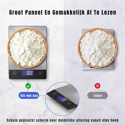 TIM® Weegschaal Keuken - Precisie Weegschaal - Weegschaal 0 01 Gram - Zilver - 23cm x 15cm x 2cm