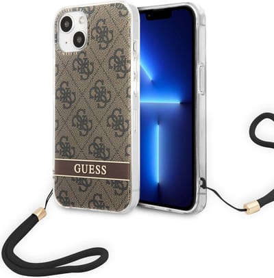 Guess 4G Printed Back Case met Strap - Geschikt voor Apple iPhone 14 Plus (6.7") - Bruin