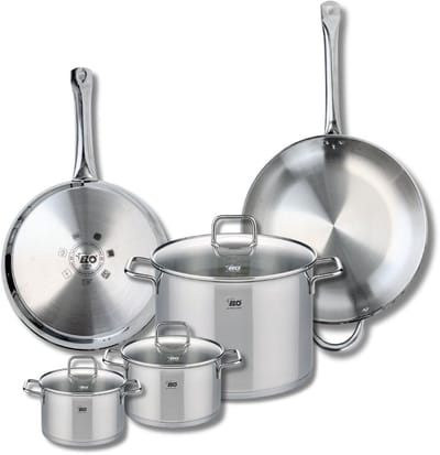 Set van 2 Bakpannen 28 en 32 cm en 3 Kookpotten 14, 16 en 26 cm Elo Profi Citrin