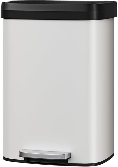 50L Keuken Afvalemmer - RVS met Soft-Close Deksel en Pedal - Vingerafdrukbestendig - Wit - Met Verwijderbare Binnenemmer