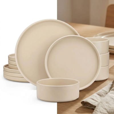 Luxe Serviesset- 24 delig – 8 persoons – Steengoed - Bordenset – Dinner platen – Dessertborden - Kom - Beige