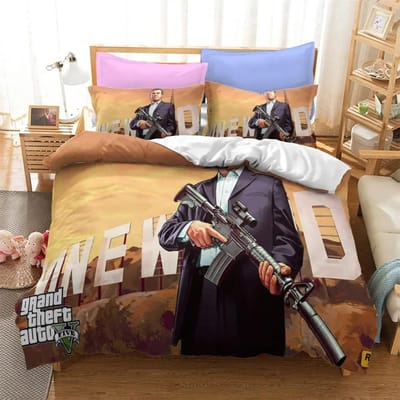 3D Cartoon Game Grand Theft Auto Dekbedovertrek met Kussensloop Beddengoed Set Eenpersoons Tweepersoons Twin Volledig Queen King Bed Set Kamerdecoratie US Twin 173x218cm