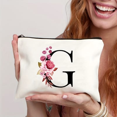 Gepersonaliseerde make-up tasjes van A tot Z - Verjaardagscadeaus - Unieke cadeaus voor bruiden en bruidsmeisjes, met bloemenmotieven, geschikt als bedankjes en voor het organiseren van cosmetica,letter G