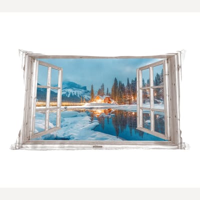 Sierkussens - Kussentjes Woonkamer - 60x40 cm - Doorkijk - Winterlandschap - Natuur - Huis - Bergen