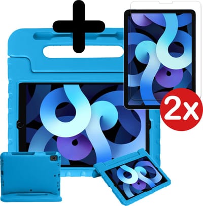 Hoesje - Geschikt voor Apple iPad Air 5 (2022) - 10.9 inch - 5e Generatie - M1 - Met 2x Screenprotector - Kinderhoes - Shockproof Bumper - Kidsproof Case - Tablethoes - Kinder Hoes Cover - Blauw