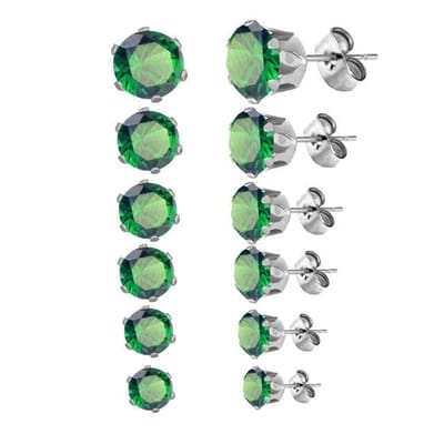 Aramat Jewels | Oorbellen | RVS Zirkonia Oorbellen Donkergroen Rond - Groene Kristal Oorstekers | Zilverkleur / 3mm | | | Staal | Kinderen, Volwassenen | Verkleurd niet