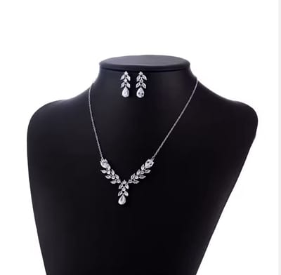 N3 Collecties Luxe sieradenset met water druppelvormige zirkonia en zilveren kristallen voor Dames