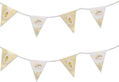 Ramadan Mubarak thema vlaggenlijn/slinger - 2x stuks - wit/goud - 6 meter - Suikerfeest / Offerfeest - versieringen/decoraties