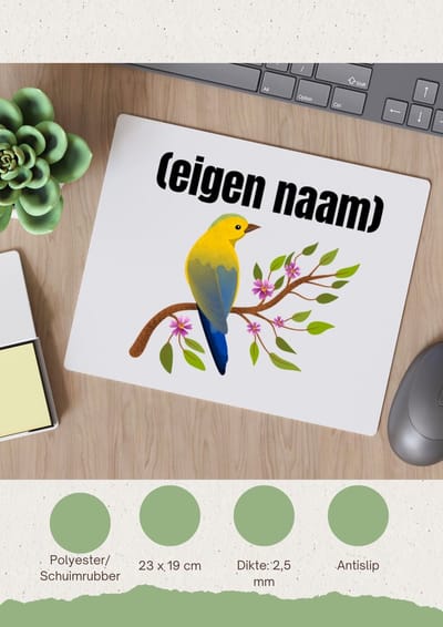 Akyol - vogel in een boom met eigen naam Muismat - Vogels - dieren liefhebber - iemand die houdt van vogels - verjaardag - cadeau - kado - geschenk - 23 bij 19 cm