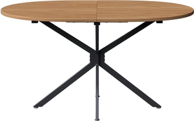 Moderne Ovale Eettafel - Natuurlijke Houtlook - 120x80 Cm Met Kruisvormige Metalen Poten - Geschikt Voor 4-6 Personen