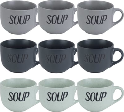 Cosy & Trendy Soepbekers/soepkommen - set 9x stuks - 11 x 8 cm - 510 ml - keramiek - mix kleuren - kommetjes