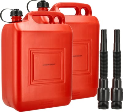 Jerrycan 10 Liter Rood – Set van 2 – UN-Gekeurde Brandstof Jerrycans voor Benzine en Diesel – Kunststof Benzinetank met Lange Schenktuit en Vulslang – Brandstofkan jerrycan Voor Auto, Boot, Camper en Tuinmachines