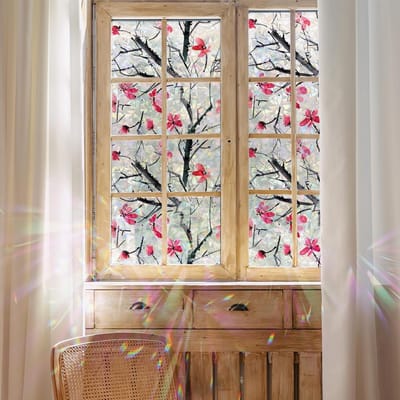 Ronte - Statische venster privacyfolie met bloemmotief | Glas in lood effect raamstickers | Anti-UV glasfolie | 300 cm x 43 cm