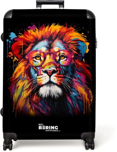 NoBoringSuitcases.com® - Koffer groot - Reiskoffer lichtgewicht - Kleurrijke leeuw in graffiti stijl - Rolkoffer met 4 wielen - Grote trolley XL - 98 liter bagage