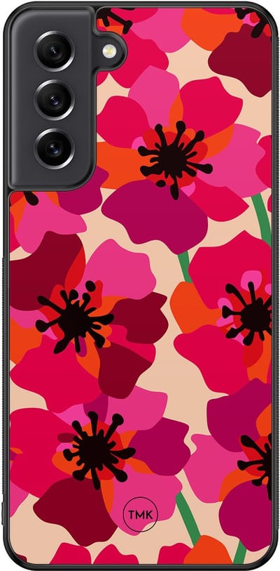 Hoesje geschikt voor Samsung Galaxy S21 FE - Pink floral bliss - Roze - TPU case - Bloemen - Hardcase zwart telefoonhoesje