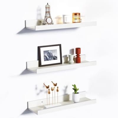 PromoHome Moderne Drijvende Wandplanken Set - 3 Stuks Witte Opbergplanken