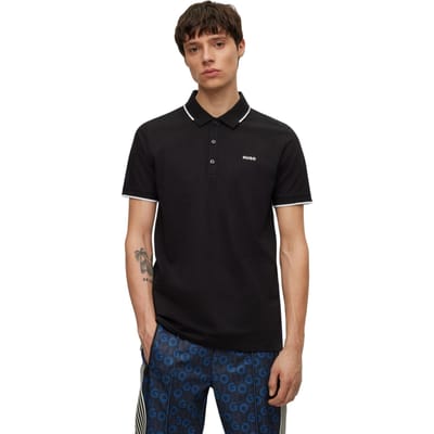 Hugo Geribbeld poloshirt met logo voor heren (Zwart)