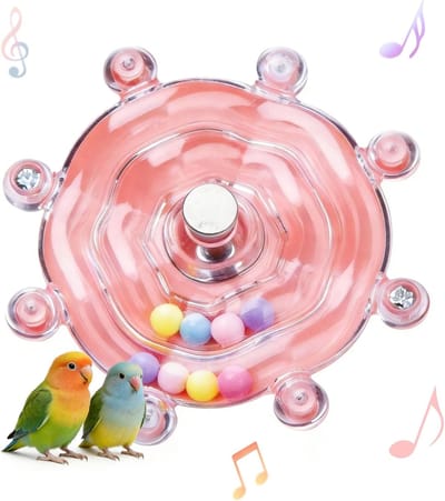 1 Kleine interactieve draaischijf voor vogels - Ca. 6 cm in diameter - Gemakkelijk te gebruiken - Geschikt voor grasparkieten, valkparkieten, dwergpapegaaien, klauwierachtigen en conures - Roze