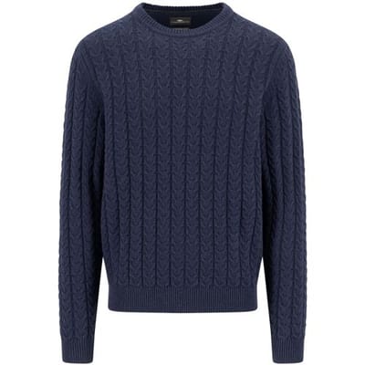 Fynch-Hatton Trui O-Neck Soft Knit Cable Navy / male