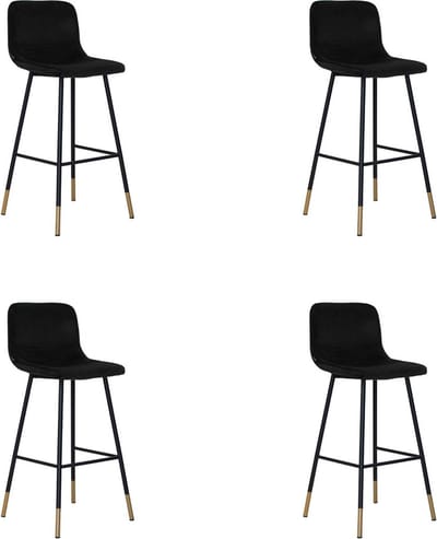 Bronx71® Velvet barkruk Mikky zwart 68 - 79 cm - Barkrukken set van 4 - barstoel