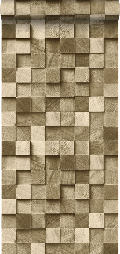 ESTAhome behang 3D-houtmotief donker beige - 53 cm x 10.05 m - 138529