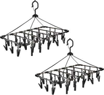 Set van 2x stuks droogcarrousel/droogmolen zwart met 32 knijpers 52 x 39 cm van kunststof - Droogrekje