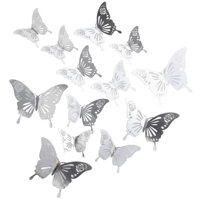 Wit grijs vlinder muurstickers 3D effect wand sticker set decoratieve vlinders muurdecoratie woonkamer slaapkamer kunststof muurstickers