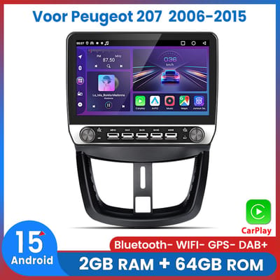 Awesafe Carplay 10.1 Inch IPS Autoradio - Geschikt Voor Peugeot 207 2006 t/m 2015 - Android 15 - 2GB RAM + 64GB ROM - Draadloos CarPlay & Android Auto - Bluetooth & WiFi - GPS Navigatie - Radio Scherm - Touchscreen