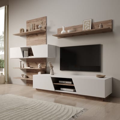 Meubella - Huxley - Wandmeubel - Eikenpatroon/Wit - 296x52x203 cm