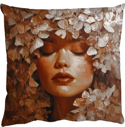 Sierkussens - Kussentjes Woonkamer - 50x50 cm - Gezicht - Vrouwe - Bladeren - Penseelstreken