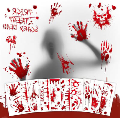 Horror Raamdecoratie voor Halloween met 118 Stuks, Dubbelzijdige Bloed Hand Stickers, Creepy Venster Stickers voor Spookachtige Feesten en Decoratie