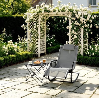MIVRAY Ligbed 152 x 62 cm - Schommelende Ligstoel Met Zijvak En Hoofdsteun - Voor Tuin Balkon En Terras - Metaal En Polyester Grijs