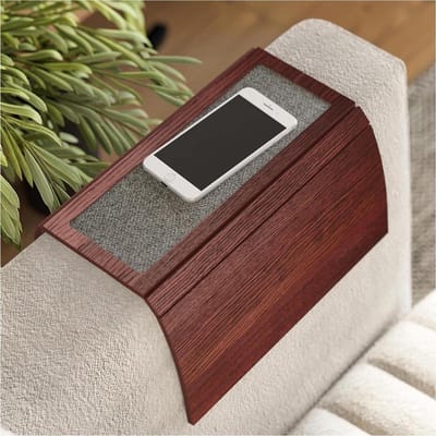 Bank arm tafel - Houten bijzettafel - Drankjes plaatsen - Met telefoonhouder - 44 x 30 cm - Rood