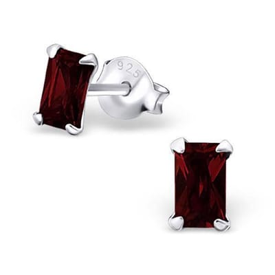 Rechthoekige zirkonia oorbellen zilver - 5x3mm-Donker Rood - Oorsteker