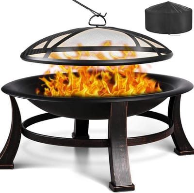Vuurkorf met Vonkbescherming - Vuurschaal Grill - Gezelligheid Buiten - Inclusief Grillrooster - 76 cm Diameter - Zwart