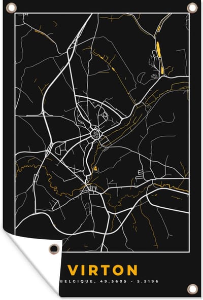 Muurdecoratie Plattegrond - Virton - Goud - Kaart - Stadskaart - 120x180 cm - Tuinposter - Tuindoek