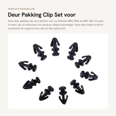 Deur Pakking Clip Set - 10 Stuks - Tochtstrip Bevestigingsclip - Zwart - Voor Mondeo MK2/MK3/MK4 - OEM 1042065 - Clipset