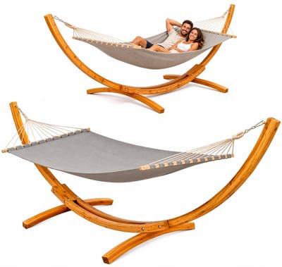 XXL Hangmat met Standaard 325 cm - Buitenframe Massief Hout met Hangmat voor 2 Personen tot 150 kg - Premium Comfortabel Relax Set Tuin Terras Balkon of Patio