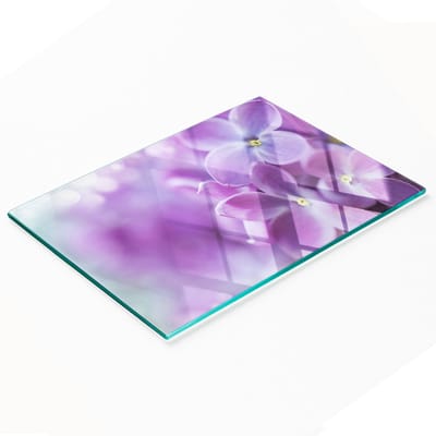 Decoratieve glazen snij- en serveerplank met paarse bloemen 80x52 cm