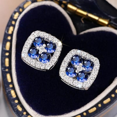Sterling Fijn Vierkant Knopoorbellen voor Vrouwen Blauw/Wit Zirkonia Exquise Damesoorbellen Mode Sieraden gray