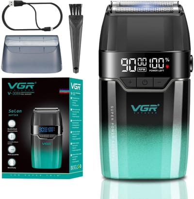 VGR V-308 Scheerapparaat Mannen – Professionele Double Foil Shaver – 9000RPM – Titanium Scheerfolie – LED Display – USB-C Oplaadbaar – Groen