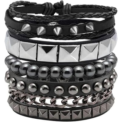 Bracelets Punk en Cuir Cloutés Rock Pour Hommes Femmes Ensemble de Bracelets Manchette Métal Cloutés Rétro Classique Pour Homme Femme gray