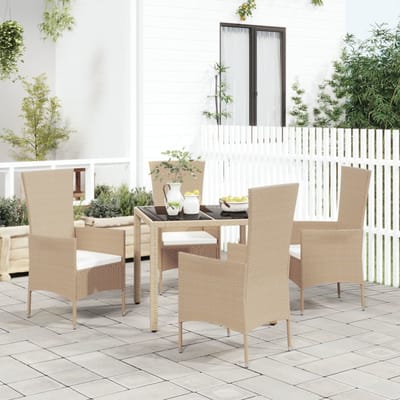 vidaXL - 5-delige - Tuinset - met - kussens - poly - rattan - beige