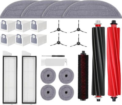Dutchers® 25-Delige Vervangende Accessoires set voor Roborock S8 MaxV Ultra Stofzuiger, 2 Hoofdborstels, 2 HEPA-filters, 4 Dweilen, 4 Zijdoppen, 6 Stofzakken, 4 Zijborstels, 1 Zelfreinigende Borstel, 1 Borstelset, 1x mini schroevendraaier, 1x ondrhb