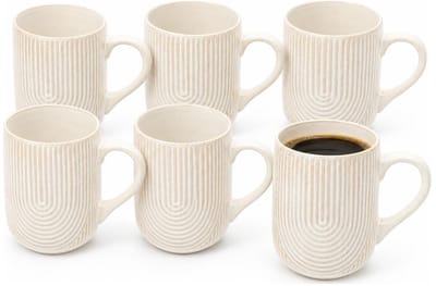 Secret de Gourmet koffie mok Memphis - 6x stuks - wit - 300 ml - drink mokken - keramiek - met stijlvol motief